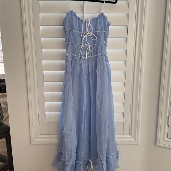 Selfie Leslie Maidens Tie Accent Maxi Dress Cloud Blue XS NWT - Picture 5 of 8